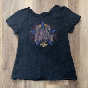 Harley Davidson Women’s Distressed Graphic T-Shirt Short Sleeve Washed Black XL